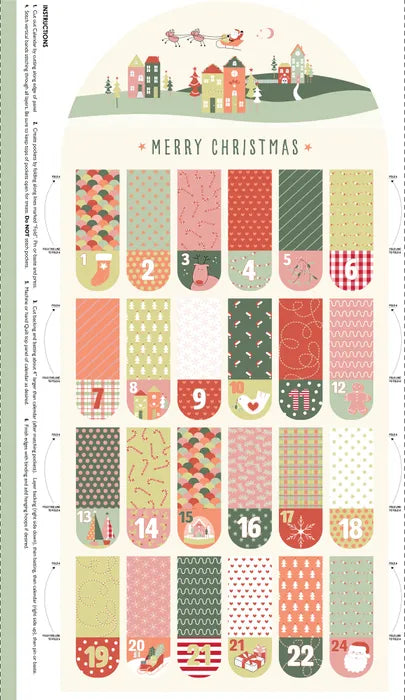 Advent Calendar Merry Christmas - Devonstone Cotton Fabric Panel (60cm x 112cm)