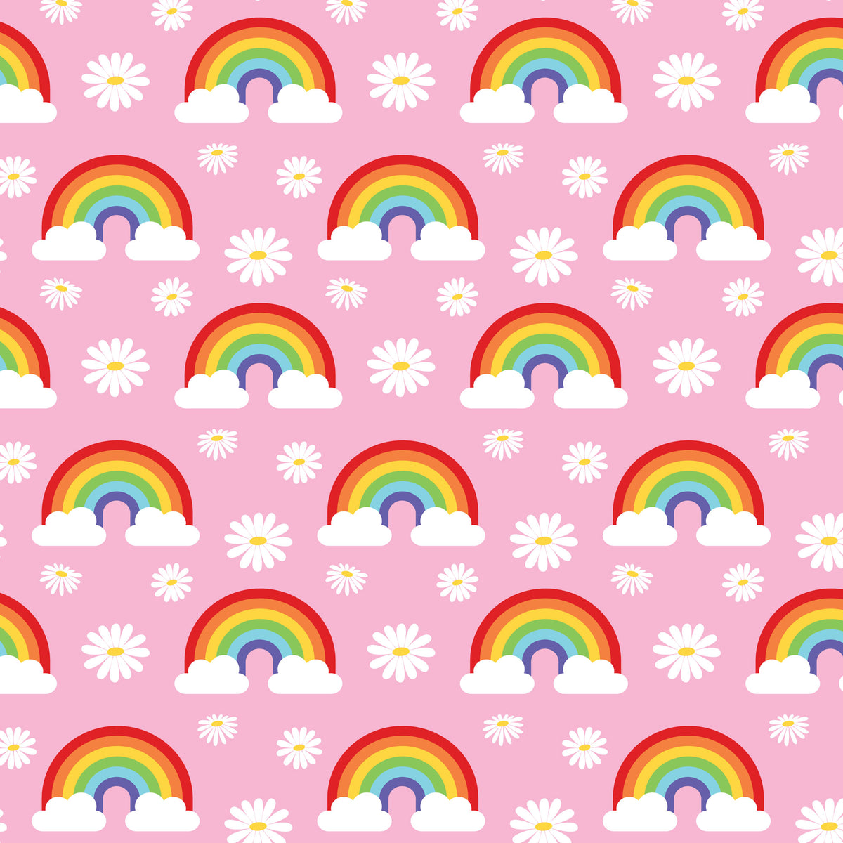 CLOUDY DAYS PINK RAINBOW DAISY - Devonstone Cotton Fabric