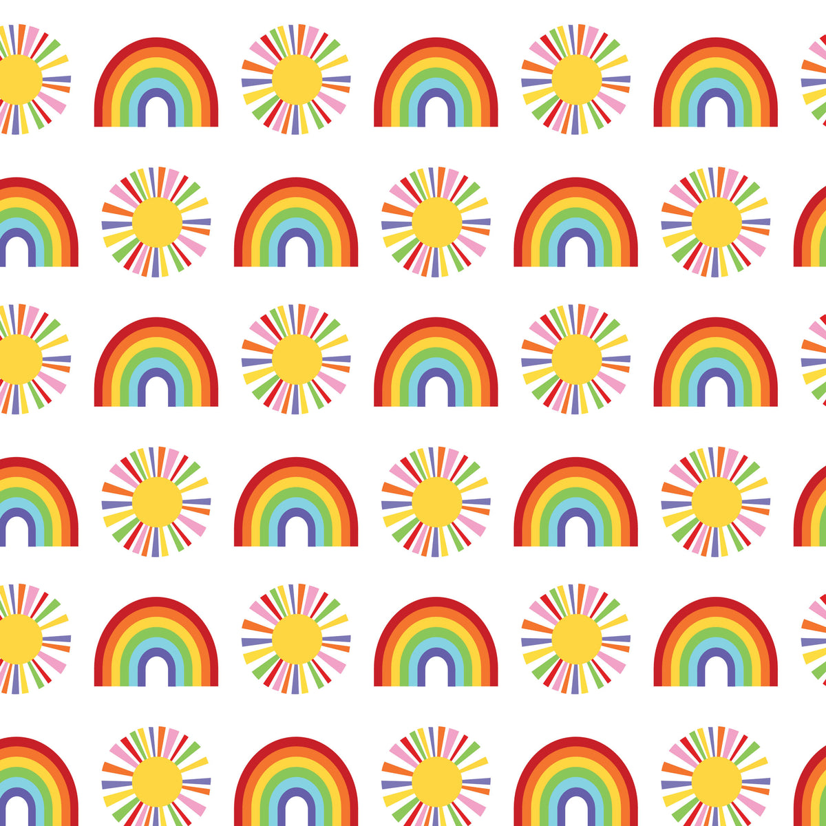 CLOUDY DAYS WHITE SUN RAINBOW - Devonstone Cotton Fabric