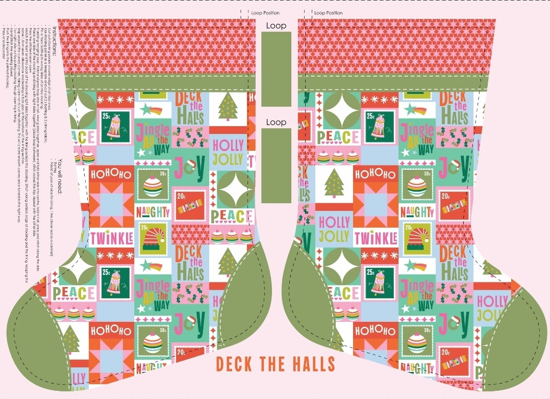 Deck the Halls Christmas Stocking - Devonstone Cotton Fabric Panel ( 50cm x 112cm)