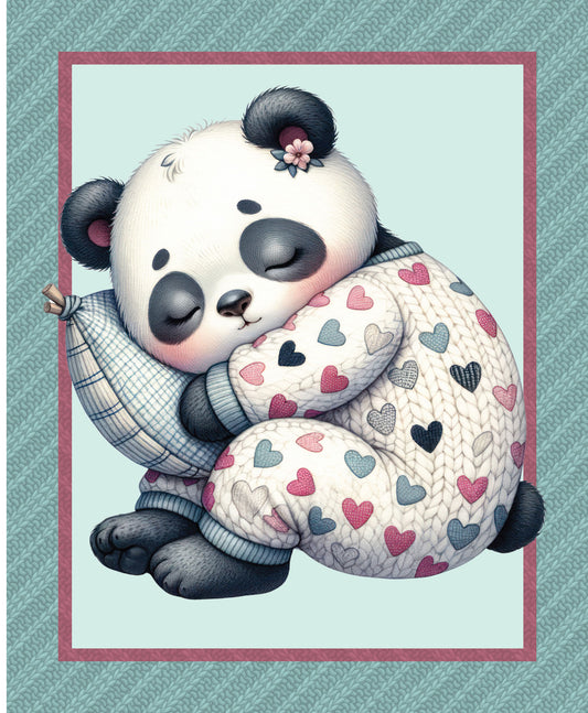 Bed Buds Sleepy Baby Panda Cotton Quilting Fabric Panel