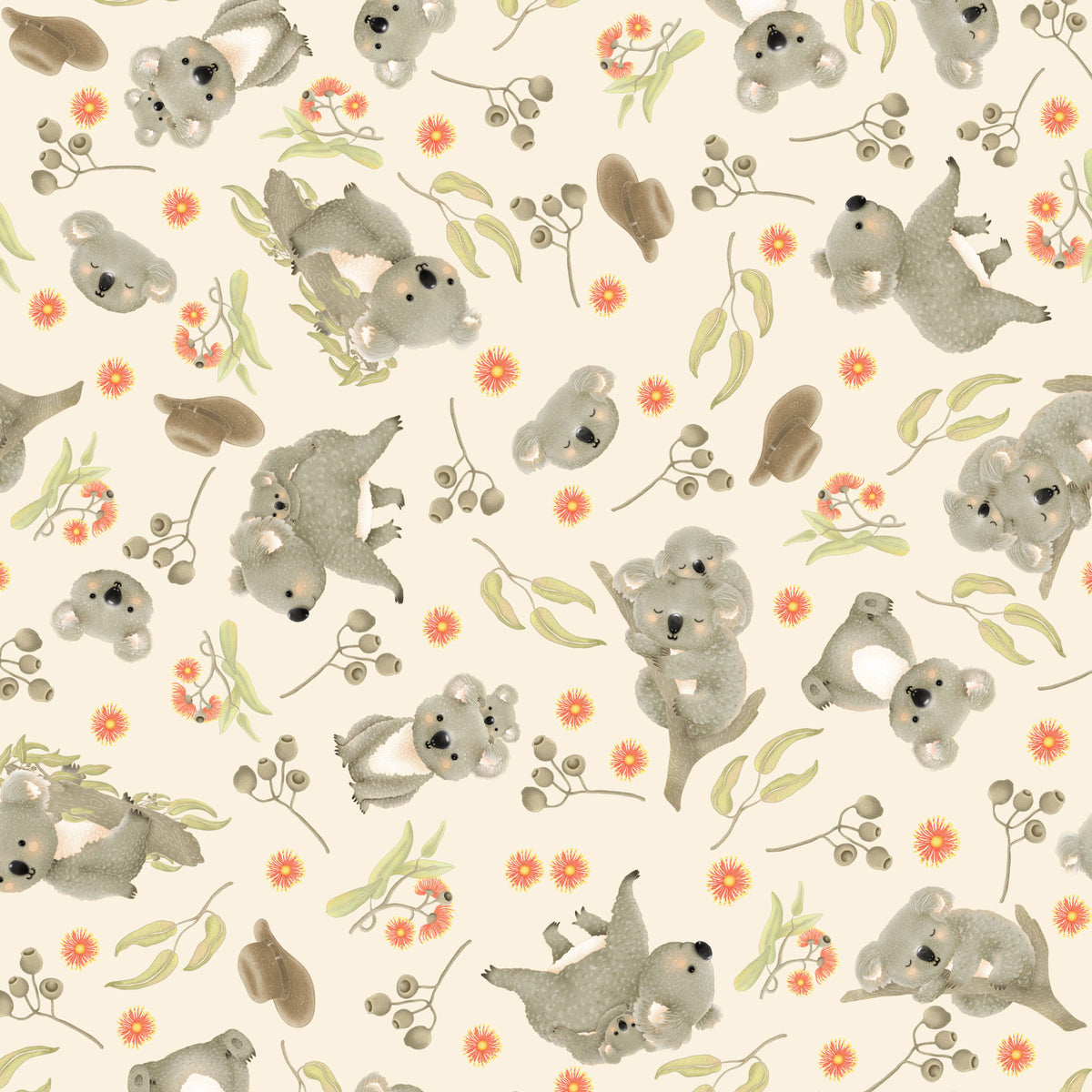 Jen Digital Art  - Koalas Joeys Australia Wildflowers