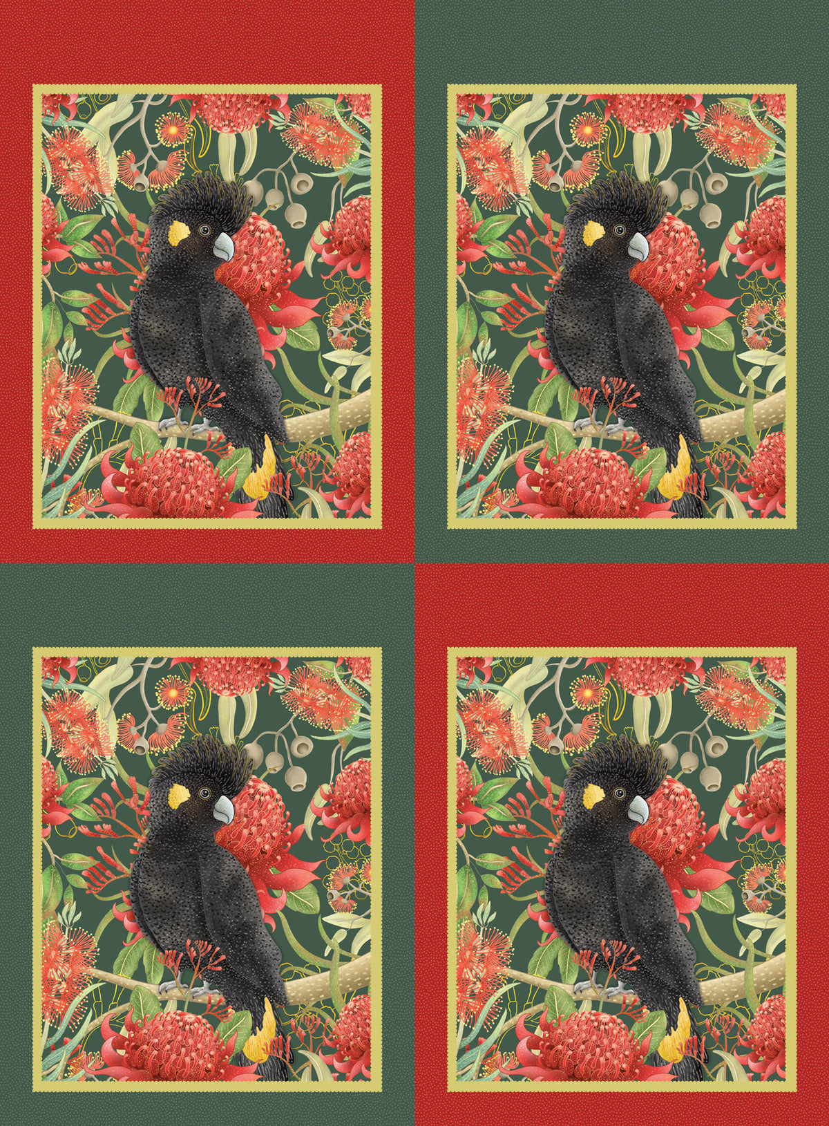 Christmas Cockatoo Sack - Jen Digital Art Devonstone Cotton Fabric Panel (150cm x 112cm)