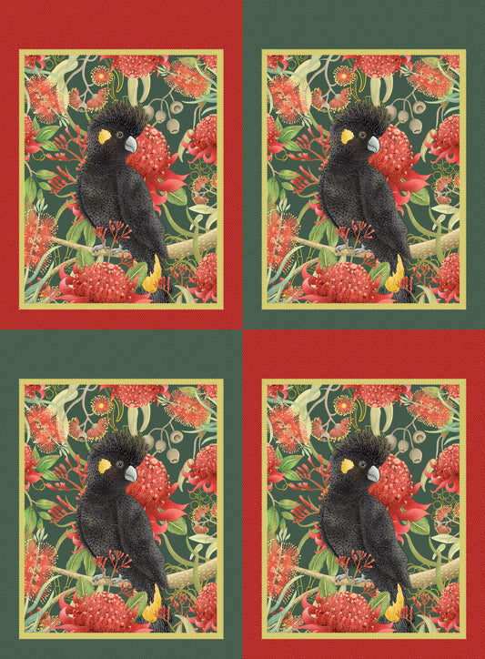 Christmas Cockatoo Sack - Jen Digital Art Devonstone Cotton Fabric Panel (150cm x 112cm)