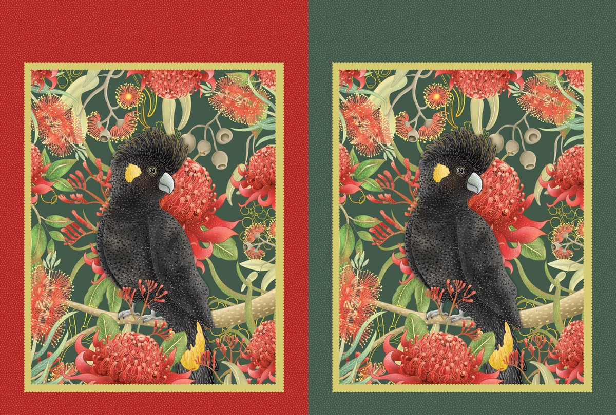 Christmas Cockatoo Sack - Jen Digital Art Devonstone Cotton Fabric Panel (75cm x 112cm)