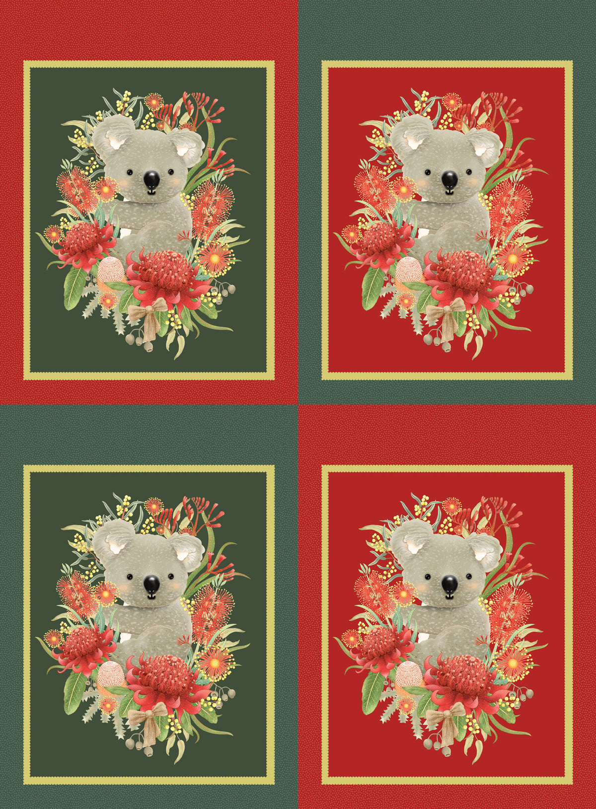 Christmas Koala Sack - Jen Digital Art Devonstone Cotton Fabric Panel (150cm x 112cm)