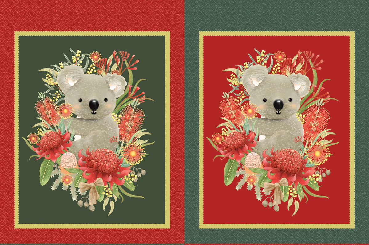 Christmas Koala Sack - Jen Digital Art Devonstone Cotton Fabric Panel (75cm x 112cm)