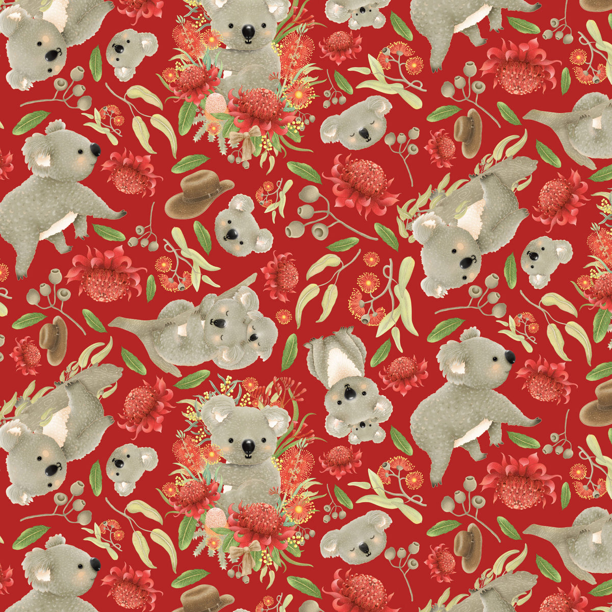 Jen Digital Art Christmas - Koala, Joeys and Aussie Flowers – Red