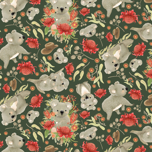 Jen Digital Art Christmas - Koala, Joeys and Aussie Flowers – Green