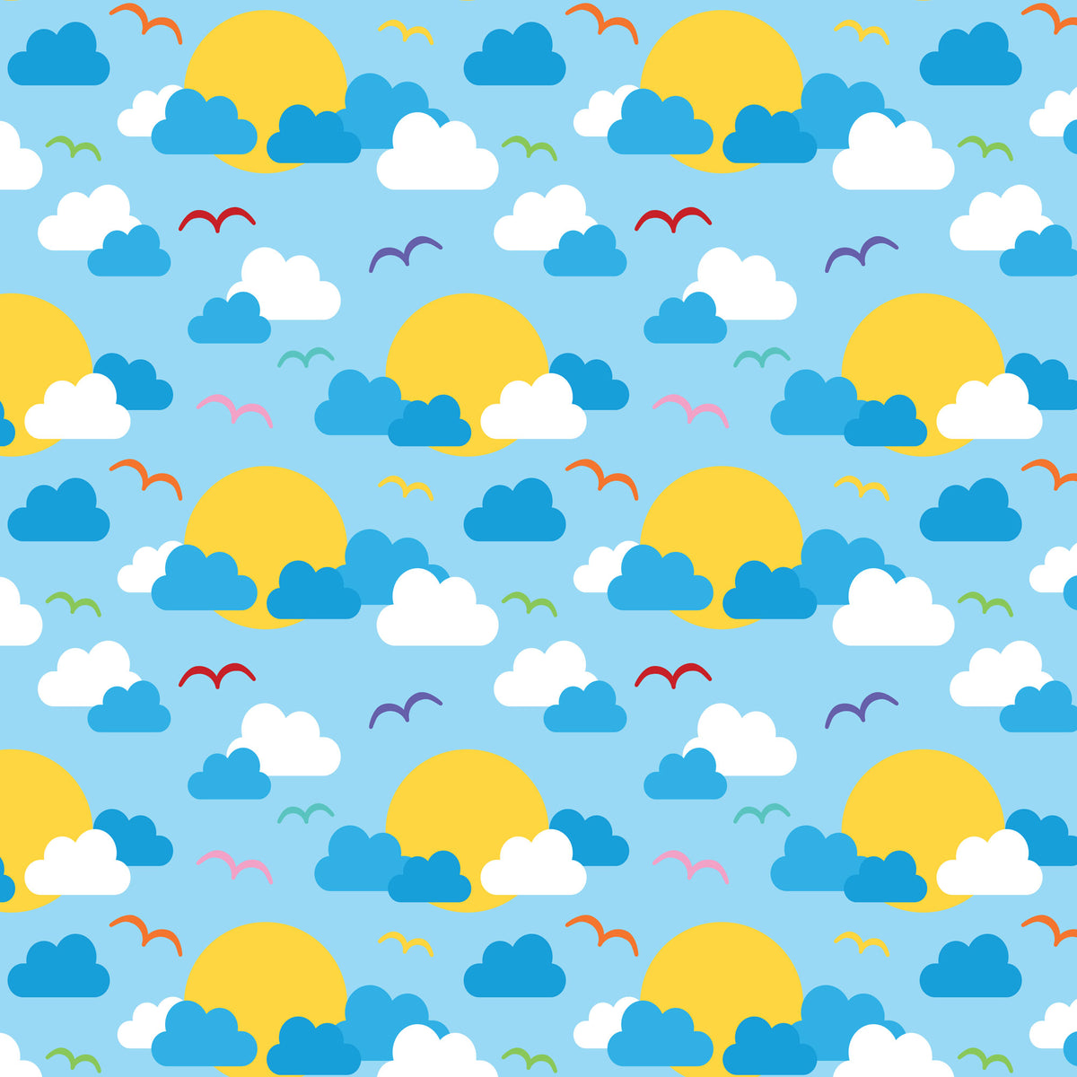 CLOUDY DAYS  SKY BLUE SUN -  Devonstone Cotton Fabric