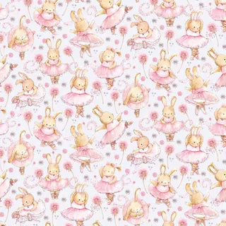Ballerina Dancing Bunnies on Soft Blue - Jen Digital Art