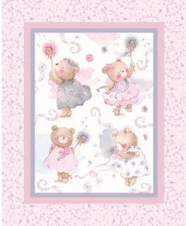 Ballerina Bear Panel - Jen Digital Art Devonstone Cotton Fabric Panel