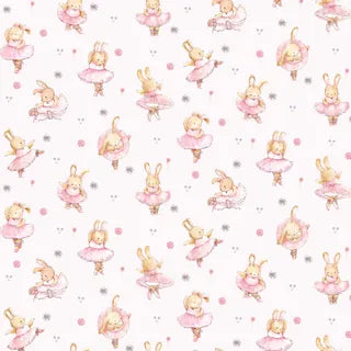Ballerina Dancing Bunnies on Soft Pink - Jen Digital Art