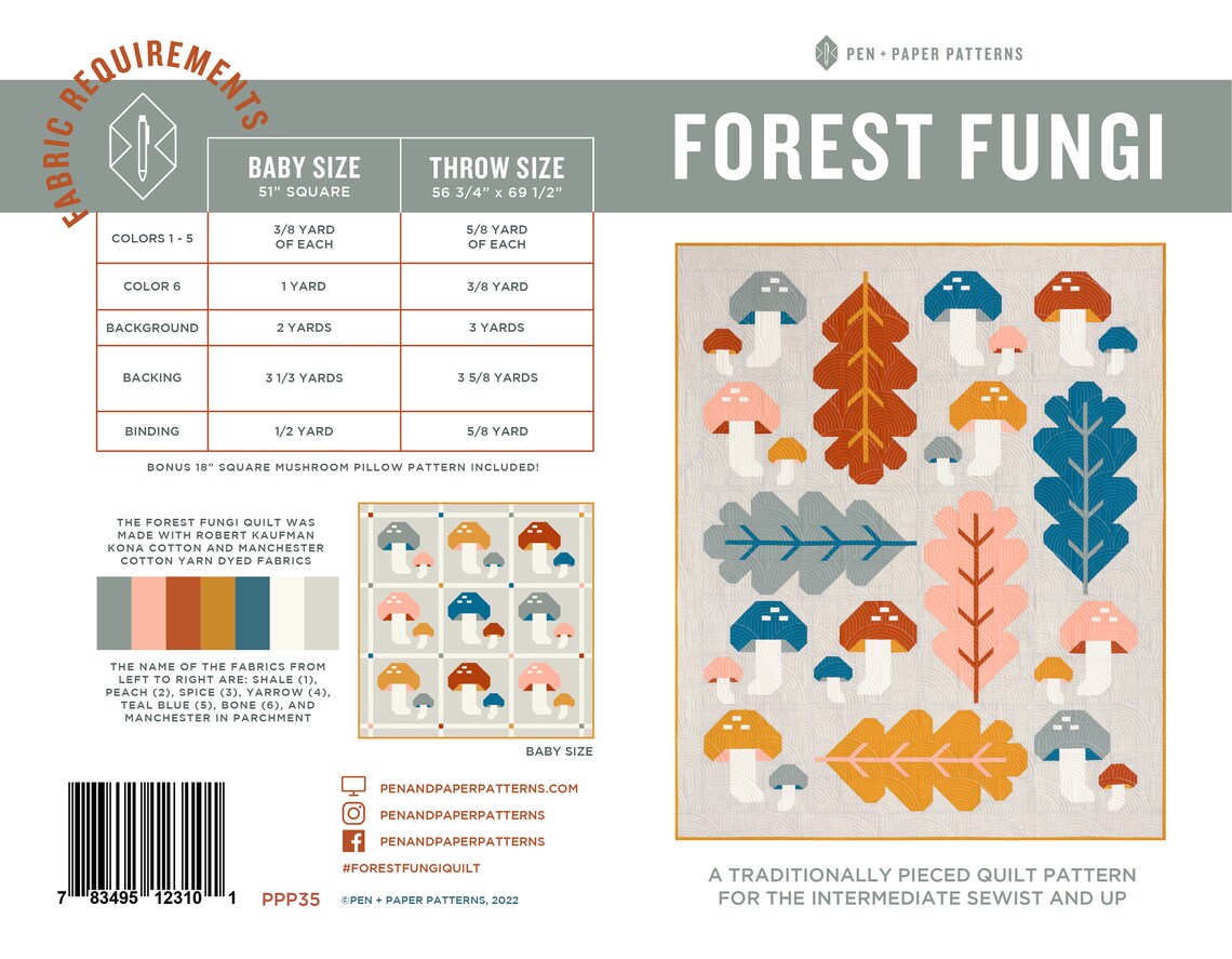 Forest Fungi Quilt Paper Pattern